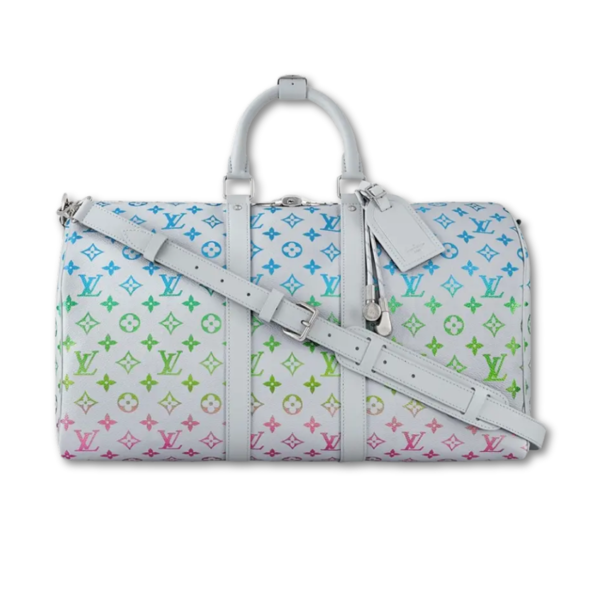 LOUIS VUITTON KEEPALL BANDOULIERE MONOGRAM DUFFEL BAG - WHITE