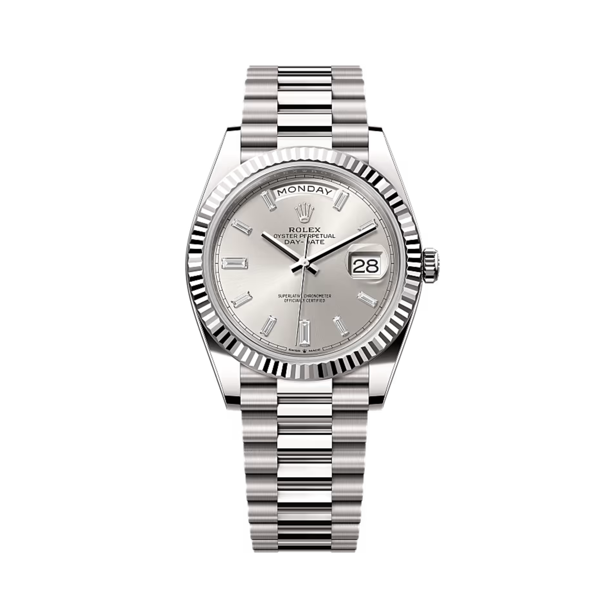 ROLEX DAY DATE 40 SILVER BATON DIAL