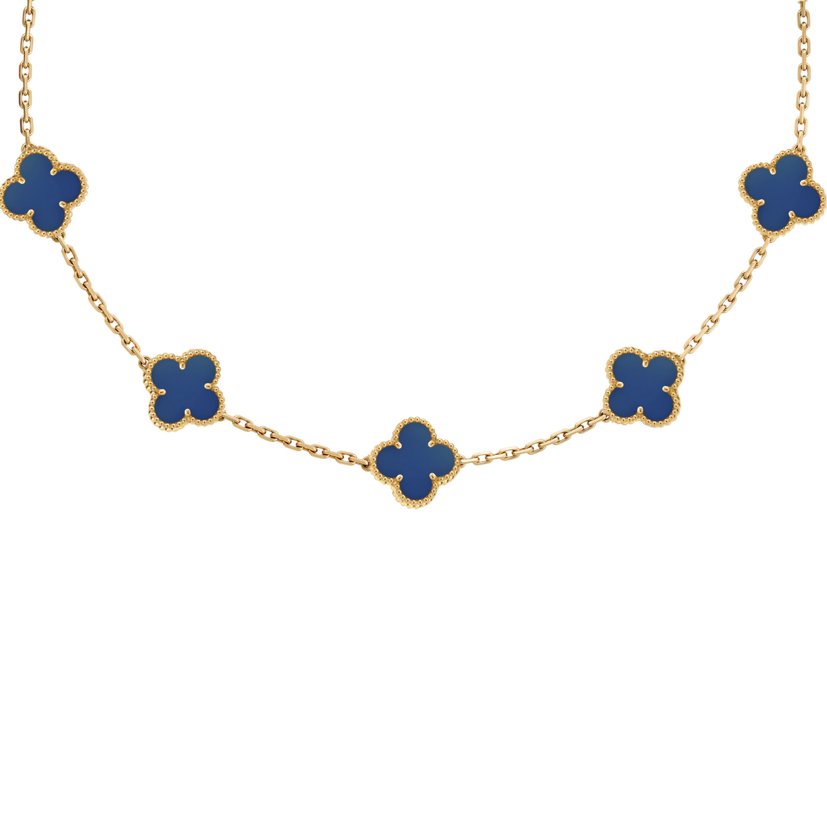 VAN CLEEF VINTAGE ALHAMBRA NECKLACE SMALL PENDANTS - GOLD/DARK BLUE