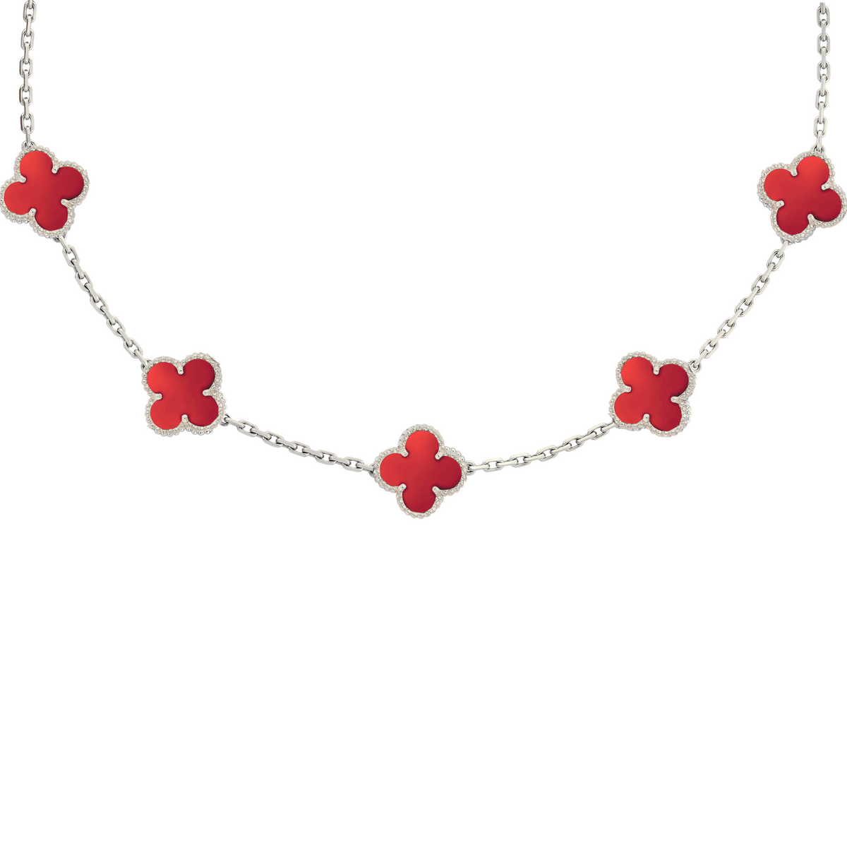 VAN CLEEF VINTAGE ALHAMBRA NECKLACE - SILVER/RED