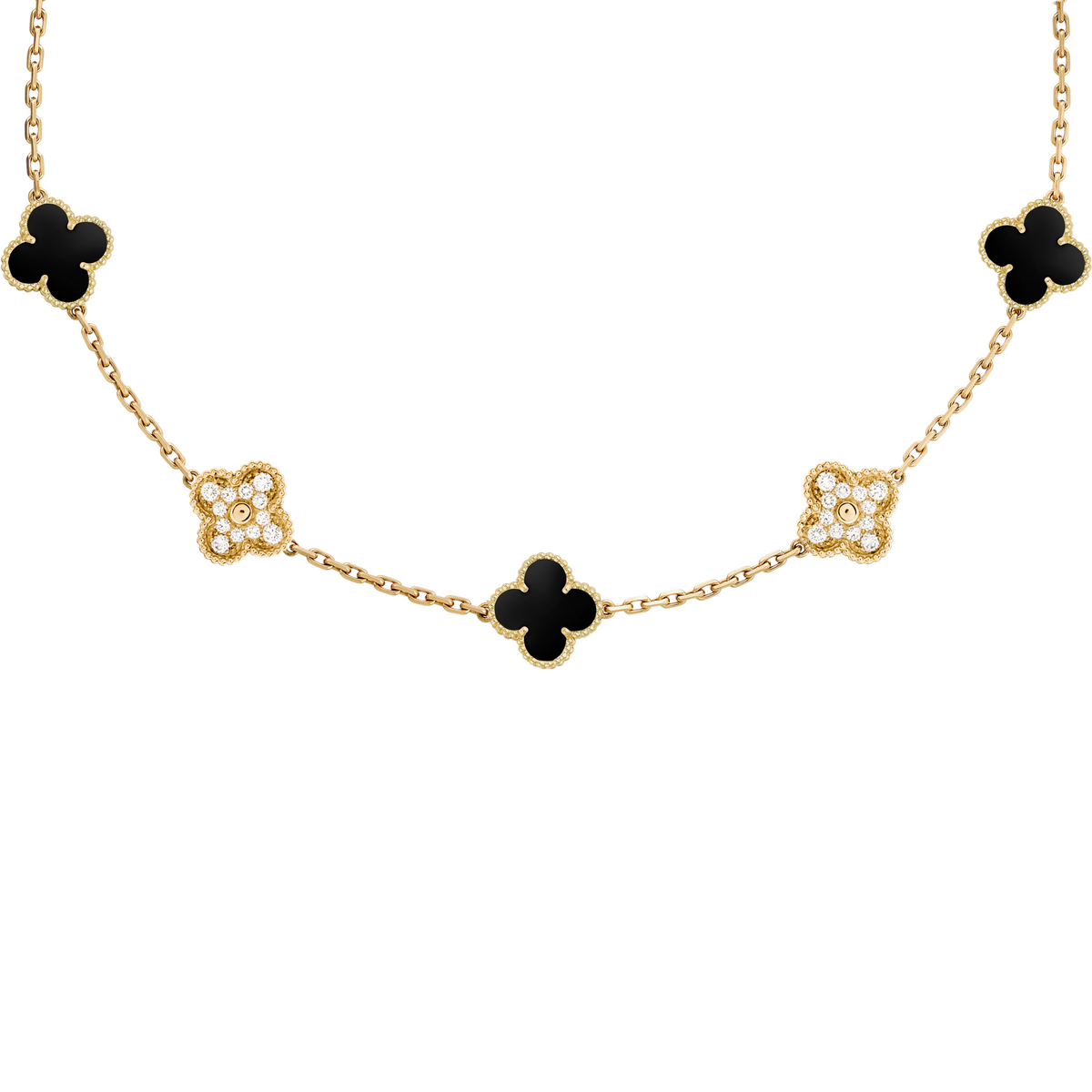 VAN CLEEF VINTAGE ALHAMBRA NECKLACE - GOLD/BLACK/DIAMANTE