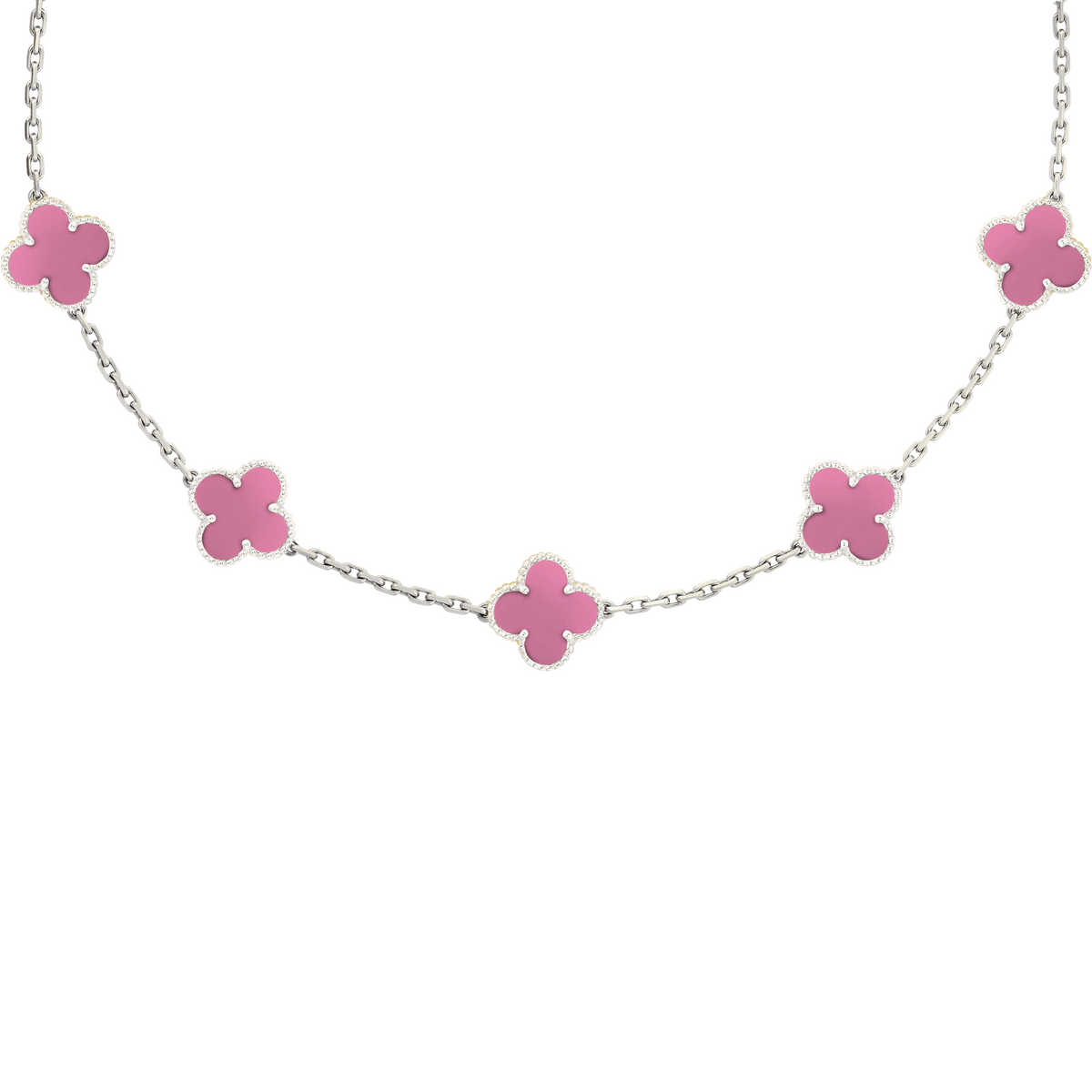 VAN CLEEF VINTAGE ALHAMBRA NECKLACE - SILVER/PINK