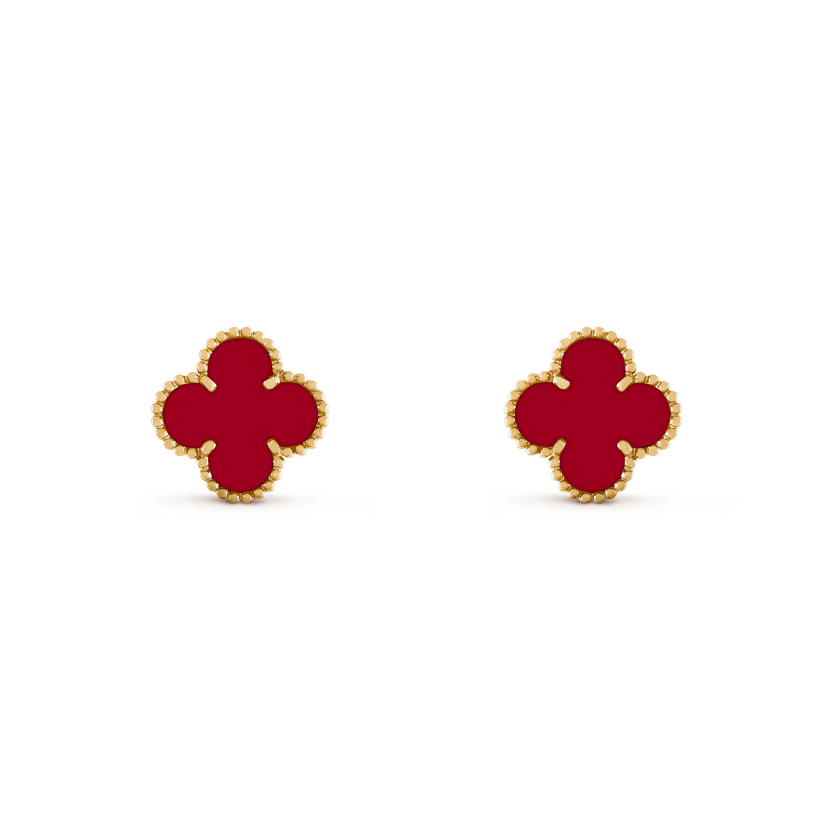 VAN CLEEF VINTAGE ALHAMBRA EARRINGS - GOLD/RED