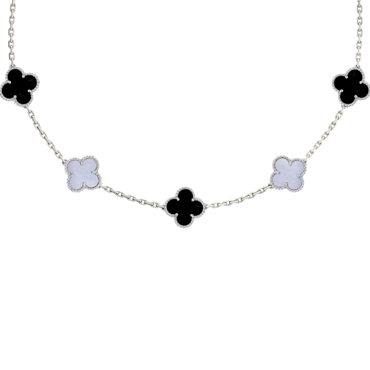 VAN CLEEF VINTAGE ALHAMBRA NECKLACE - SILVER/BLACK/WHITE