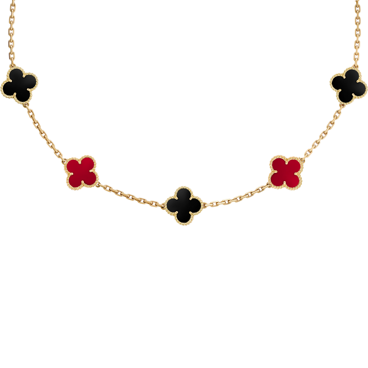 VAN CLEEF VINTAGE ALHAMBRA NECKLACE - GOLD/BLACK/RED