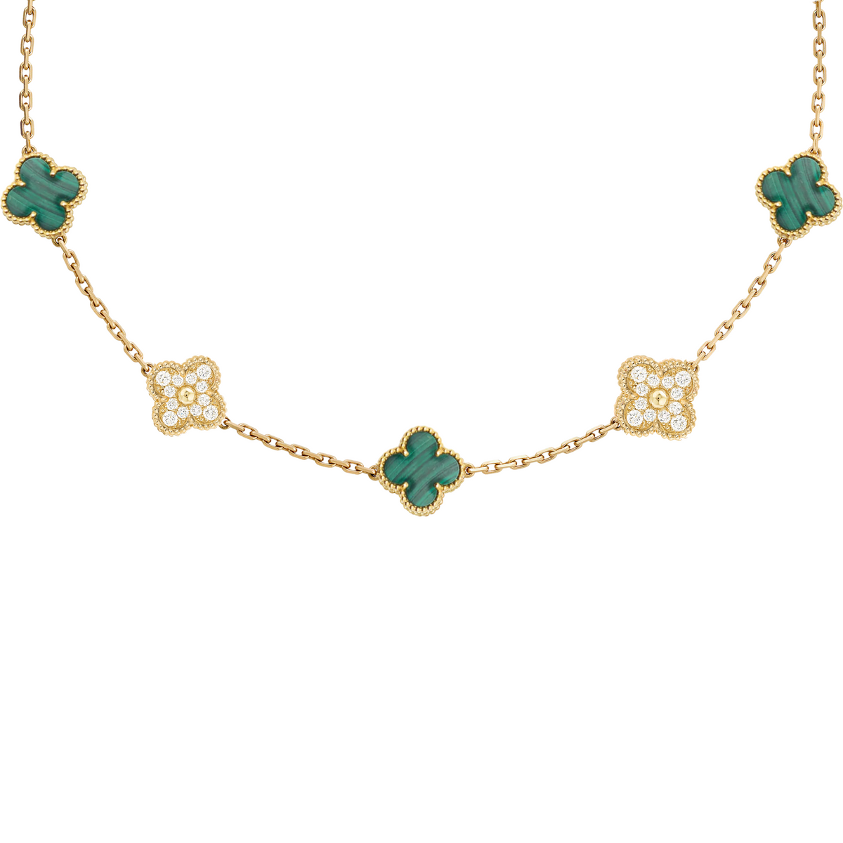 VAN CLEEF VINTAGE ALHAMBRA NECKLACE - GOLD/GREEN/DIAMANTE