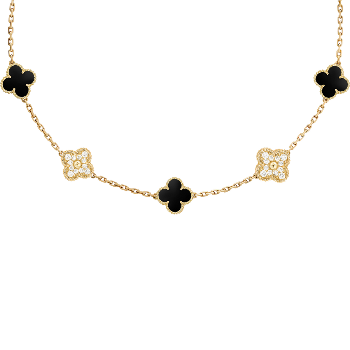 VAN CLEEF VINTAGE ALHAMBRA NECKLACE - GOLD/BLACK/DIAMANTE