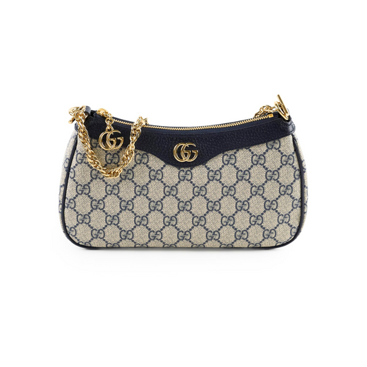 GUCCI OPHIDIA GG TEXTURED SHOULDER BAG - NAVY
