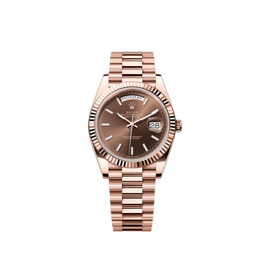 ROLEX DAY DATE 41 FLUTED ROSE GOLD CHOCOLATE DIAL