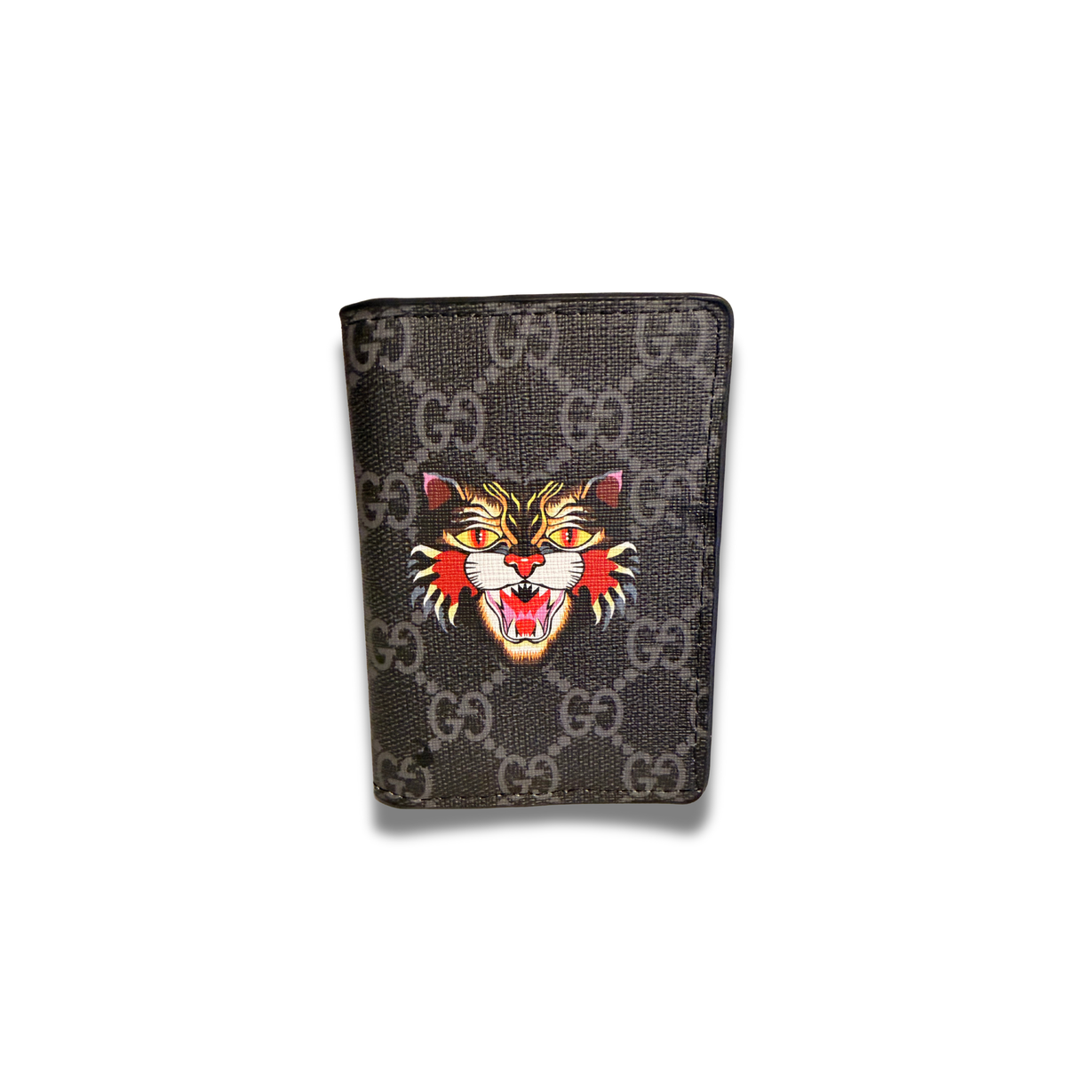 GUCCI RED TIGER FLIP CARD HOLDER - BLACK