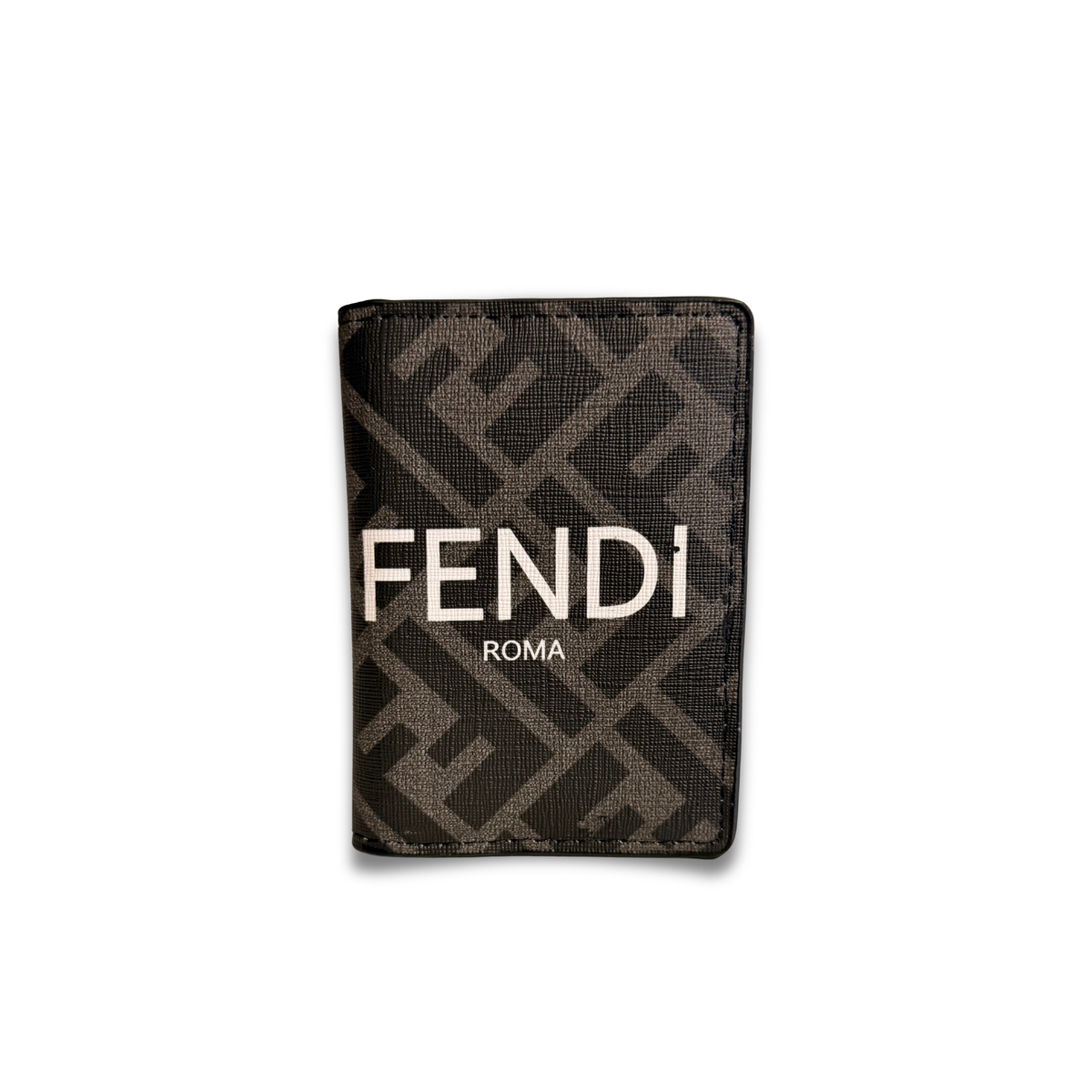FENDI LOGO FLIP CARD HOLDER - BLACK/DARK BROWN