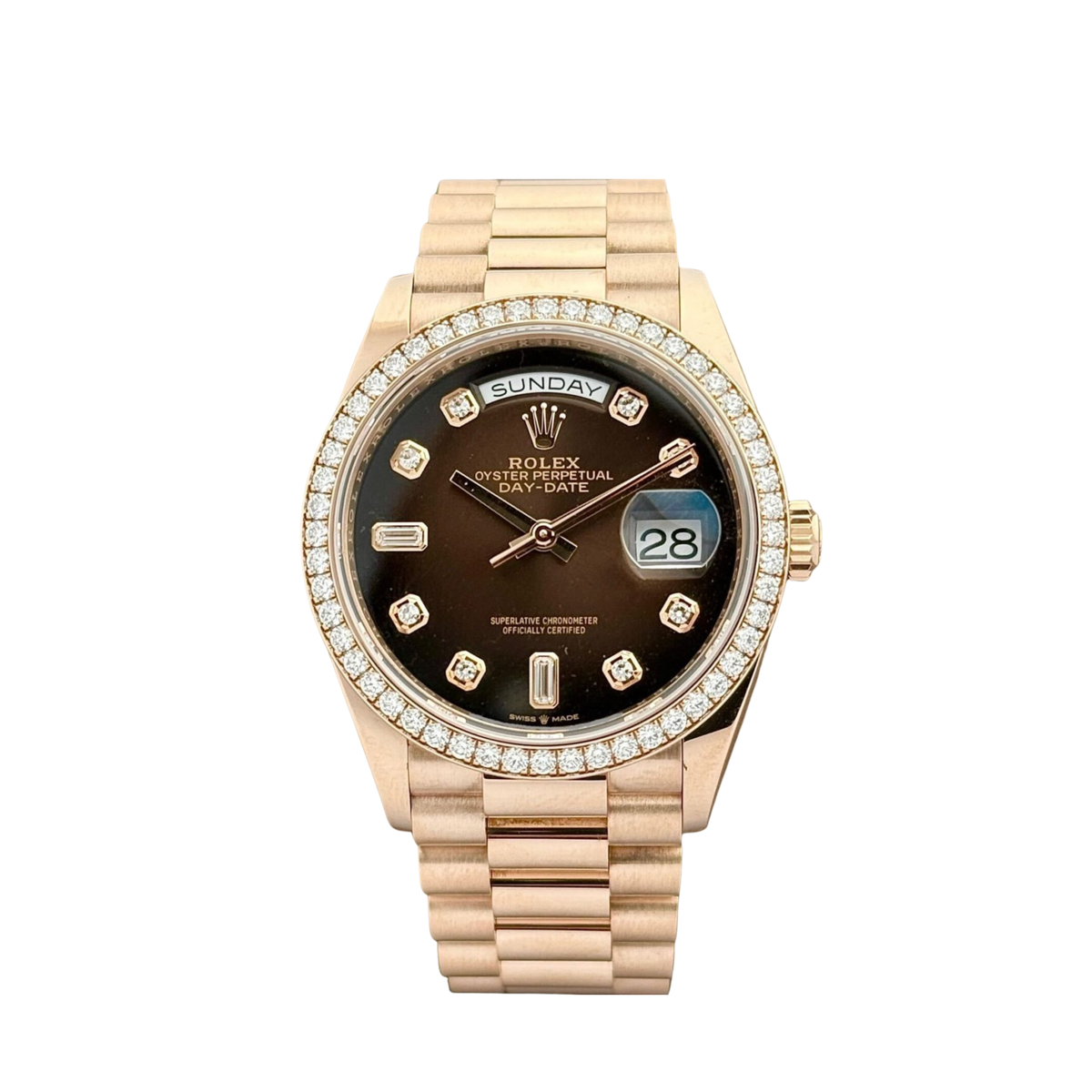 ROLEX DAY DATE 40 EVEROSE GOLD CHOCOLATE DIAMOND DIAL