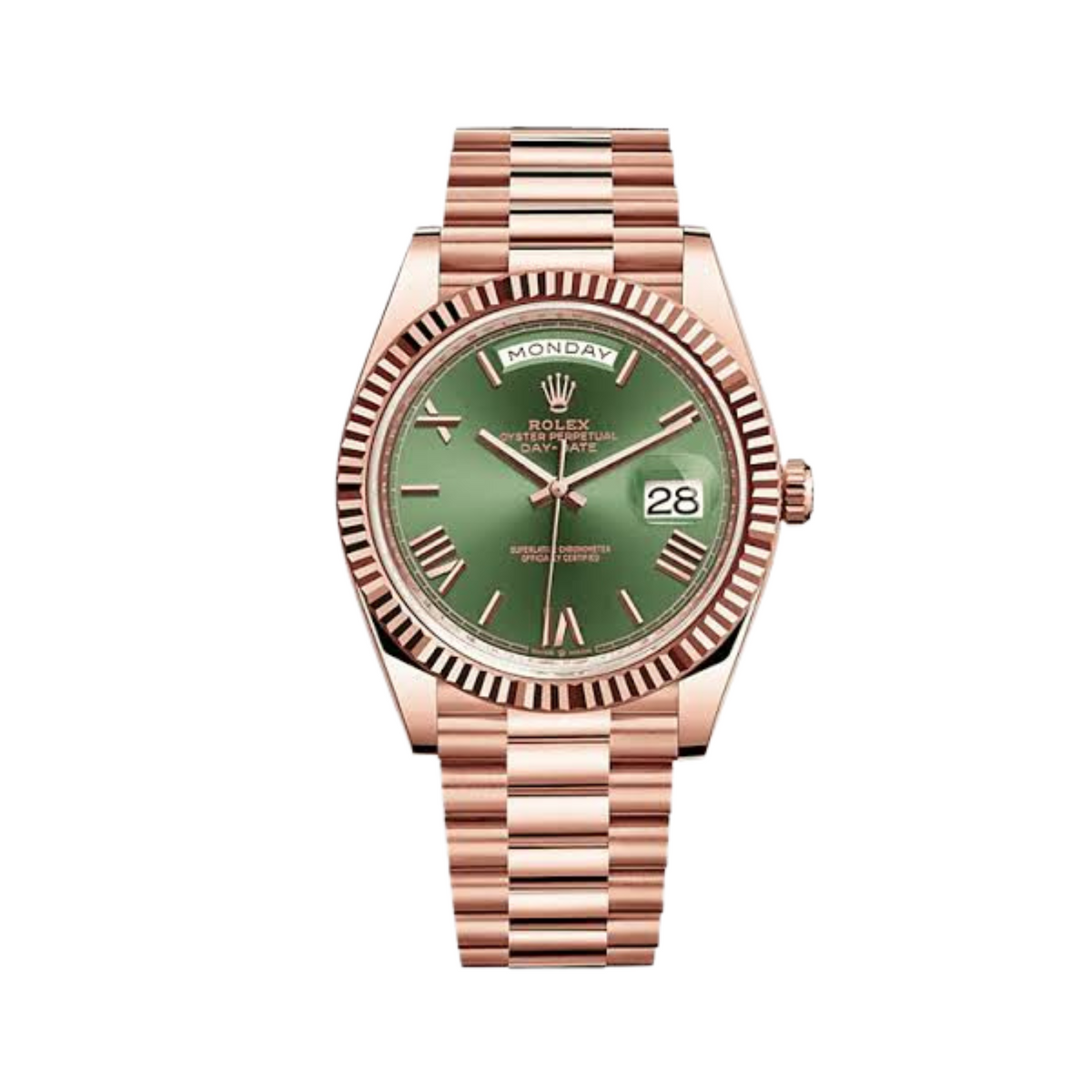 ROLEX DAY DATE 40 ROSE GREEN ROMAN DIAL
