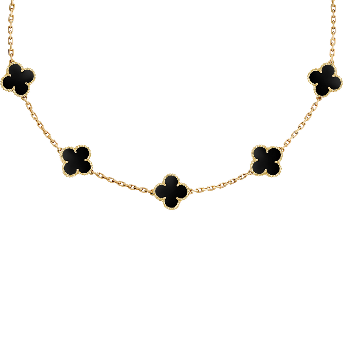 VAN CLEEF VINTAGE ALHAMBRA NECKLACE SMALL PENDANTS - GOLD/BLACK