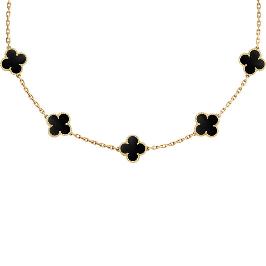 VAN CLEEF VINTAGE ALHAMBRA NECKLACE SMALL PENDANTS - GOLD/BLACK
