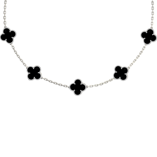 VAN CLEEF VINTAGE ALHAMBRA NECKLACE SMALL PENDANTS - SILVER/BLACK