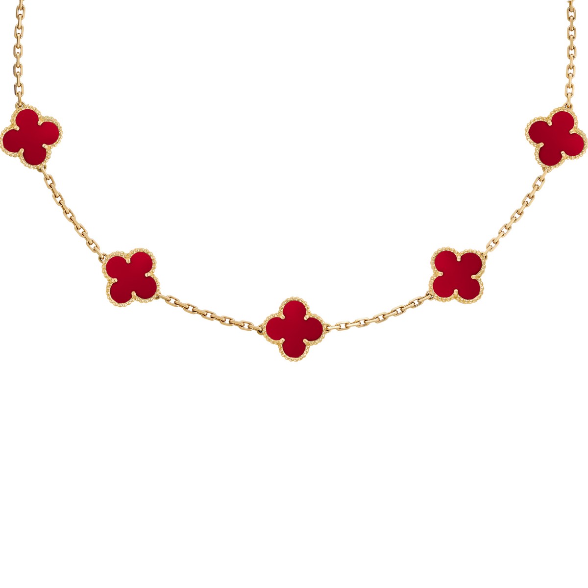 VAN CLEEF VINTAGE ALHAMBRA NECKLACE - GOLD/RED