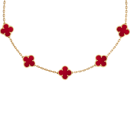 VAN CLEEF VINTAGE ALHAMBRA NECKLACE SMALL PENDANTS - GOLD/RED
