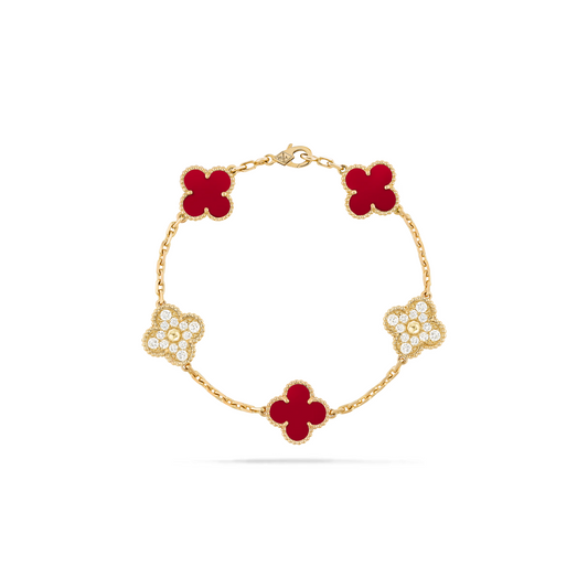 VAN CLEEF VINTAGE ALHAMBRA BRACELET - GOLD/RED/DIAMANTE