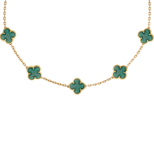 VAN CLEEF VINTAGE ALHAMBRA NECKLACE SMALL PENDANTS - GOLD/GREEN