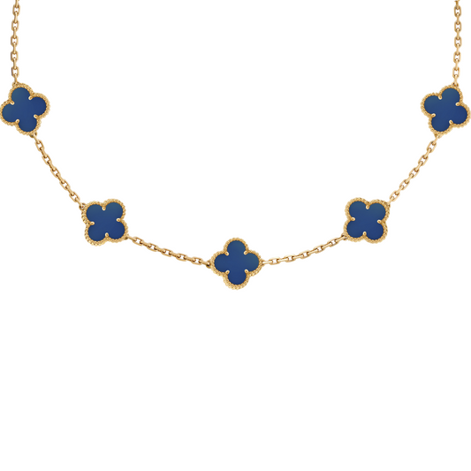 VAN CLEEF VINTAGE ALHAMBRA NECKLACE SMALL PENDANTS - GOLD/DARK BLUE