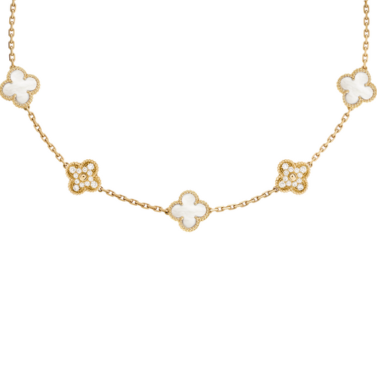 VAN CLEEF VINTAGE ALHAMBRA NECKLACE - GOLD/WHITE/DIAMANTE