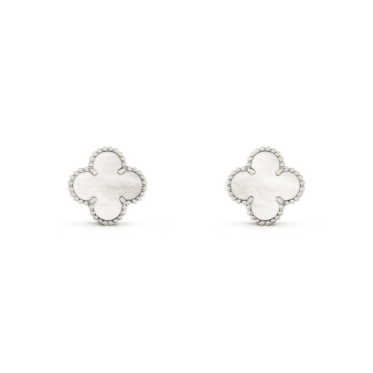 VAN CLEEF VINTAGE ALHAMBRA EARRINGS - SILVER/WHITE