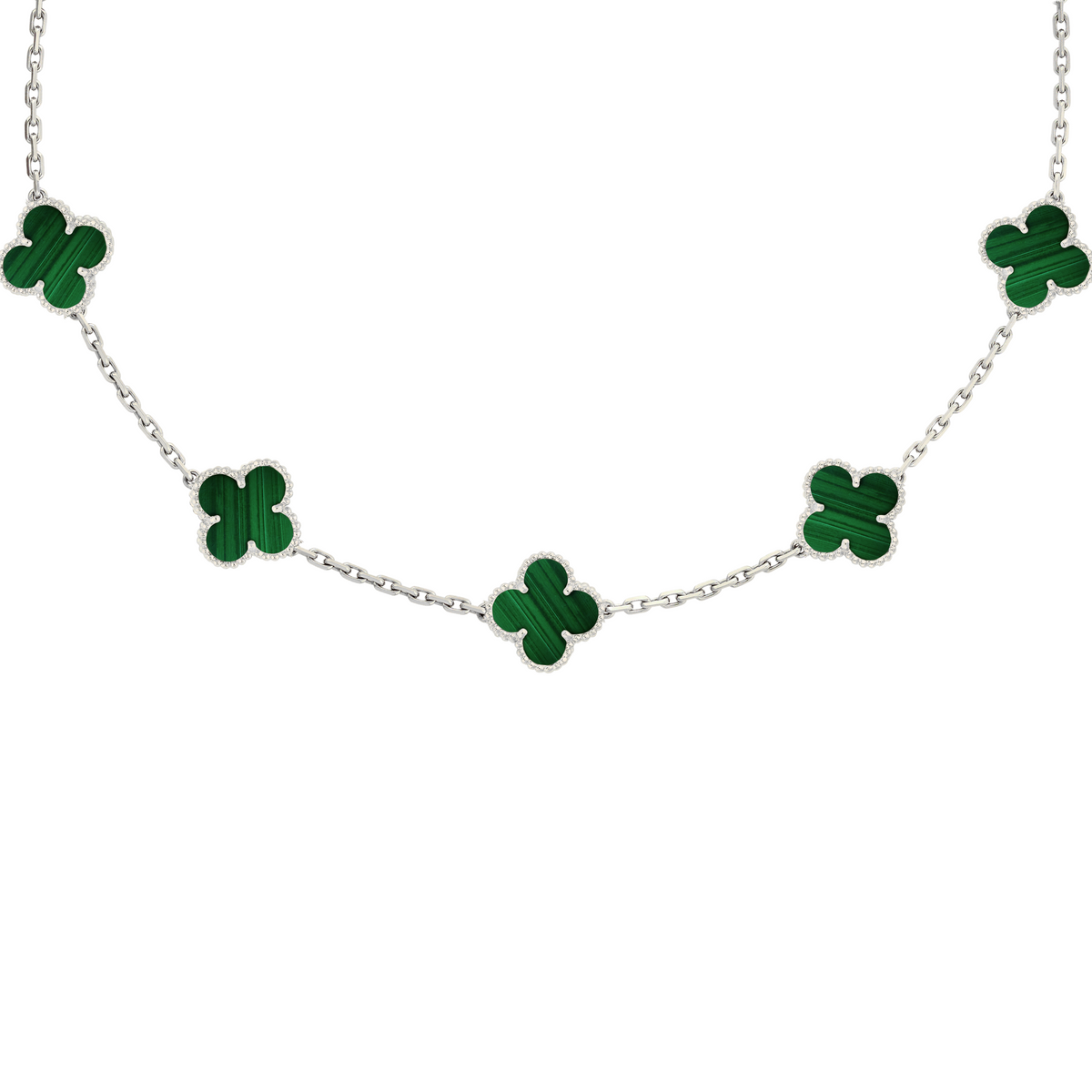 VAN CLEEF VINTAGE ALHAMBRA NECKLACE  - SILVER/GREEN
