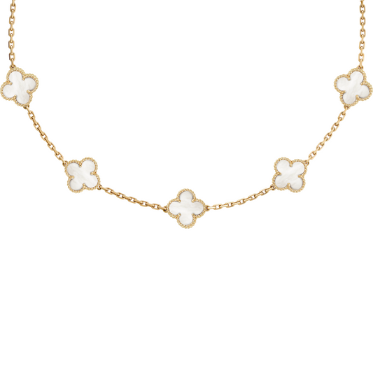 VAN CLEEF VINTAGE ALHAMBRA NECKLACE  - GOLD/WHITE