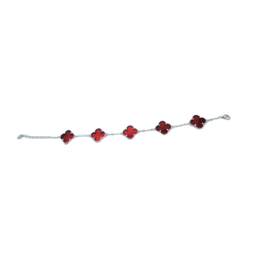 VAN CLEEF VINTAGE ALHAMBRA BRACELET SMALL PENDANTS- SILVER/RED