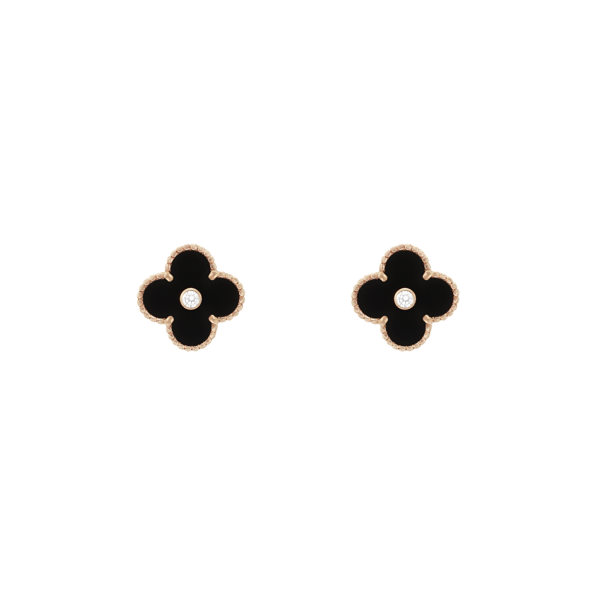 VAN CLEEF VINTAGE ALHAMBRA EARRINGS - GOLD/BLACK/DIAMANTE
