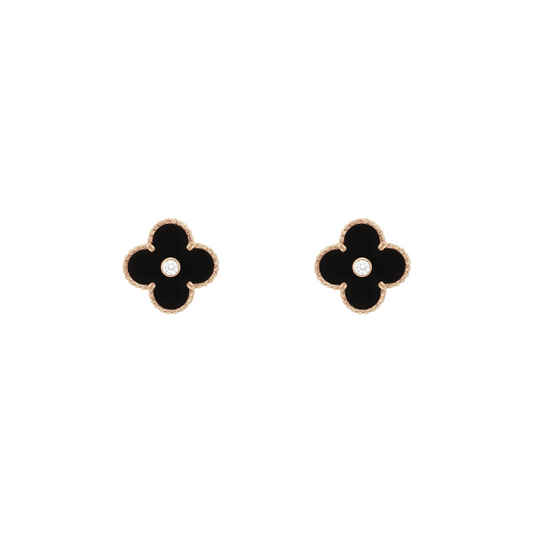 VAN CLEEF VINTAGE ALHAMBRA EARRINGS - GOLD/BLACK/DIAMANTE