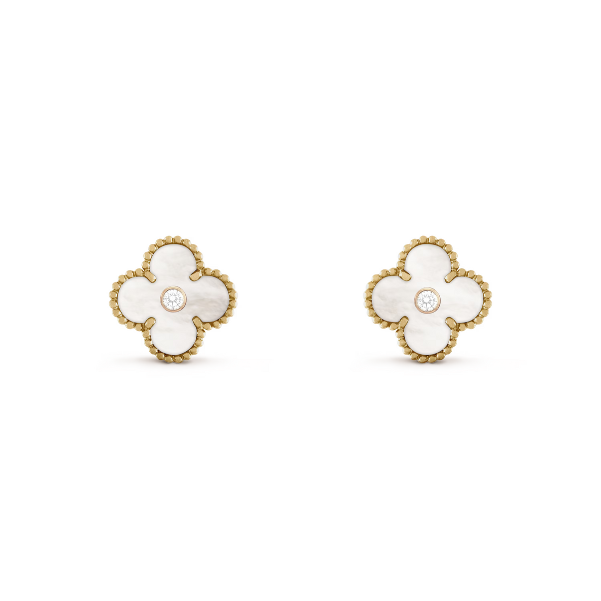 VAN CLEEF VINTAGE ALHAMBRA EARRINGS - GOLD/WHITE/DIAMANTE