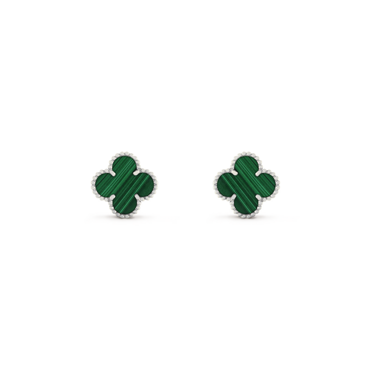 VAN CLEEF VINTAGE ALHAMBRA EAR STUDS - SILVER/GREEN