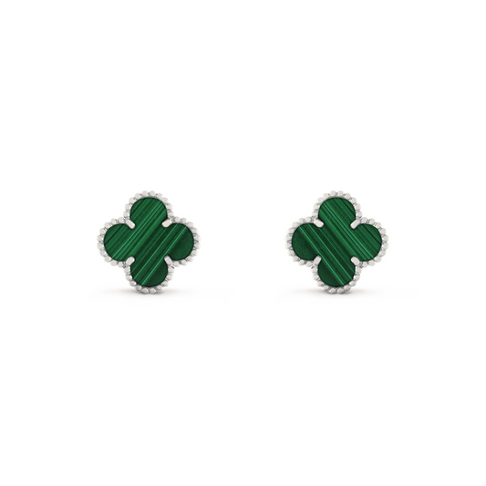 VAN CLEEF VINTAGE ALHAMBRA EARRINGS - SILVER/GREEN