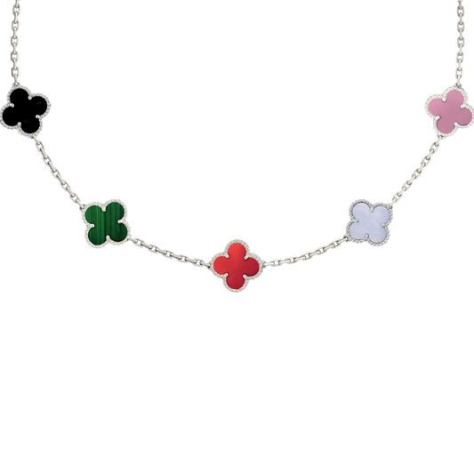 VAN CLEEF VINTAGE ALHAMBRA NECKLACE - SILVER/MULTI COLOUR
