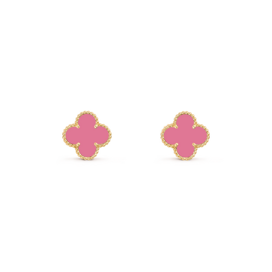 VAN CLEEF VINTAGE ALHAMBRA EAR STUDS - GOLD/PINK