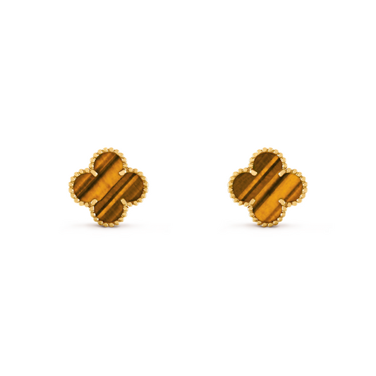 VAN CLEEF VINTAGE ALHAMBRA EARRINGS - GOLD/TIGER EYE ORANGE