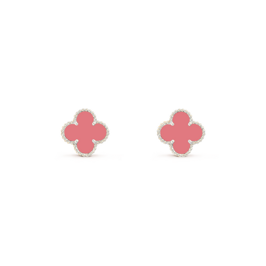 VAN CLEEF VINTAGE ALHAMBRA EAR STUDS - SILVER/CORAL