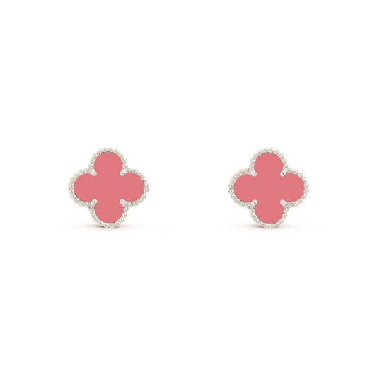 VAN CLEEF VINTAGE ALHAMBRA EARRINGS - SILVER/CORAL