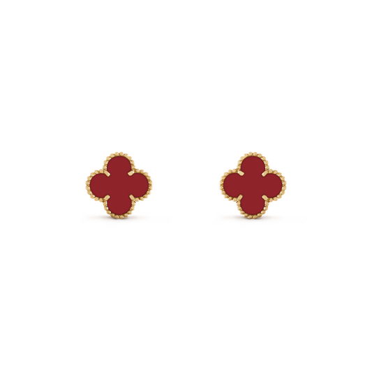 VAN CLEEF VINTAGE ALHAMBRA EARSTUDS - GOLD/DEEP RED