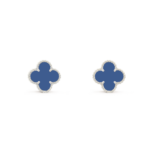 VAN CLEEF VINTAGE ALHAMBRA EARRINGS - SILVER/BLUE