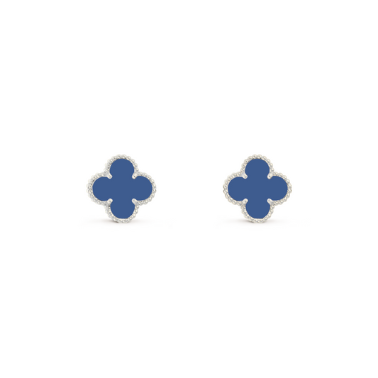 VAN CLEEF VINTAGE ALHAMBRA EARSTUDS - SILVER/BLUE