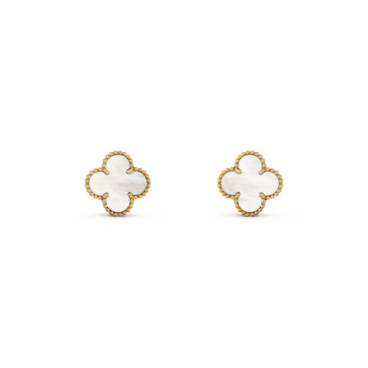 VAN CLEEF VINTAGE ALHAMBRA EARSTUDS - GOLD/WHITE