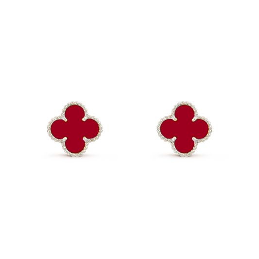 VAN CLEEF VINTAGE ALHAMBRA EARRINGS - SILVER/DEEP RED