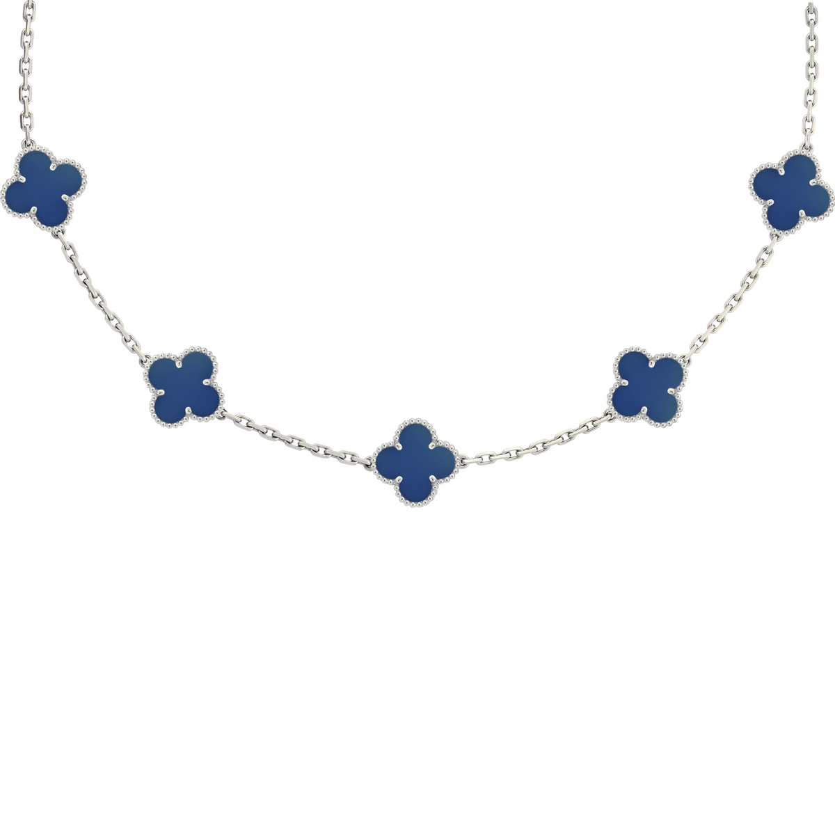 VAN CLEEF VINTAGE ALHAMBRA NECKLACE - SILVER/DARK BLUE