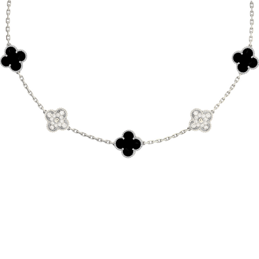 VAN CLEEF VINTAGE ALHAMBRA NECKLACE - SILVER/BLACK/DIAMANTE