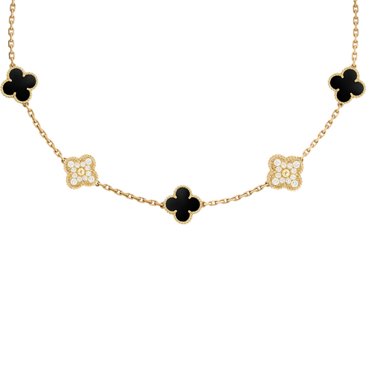 VAN CLEEF VINTAGE ALHAMBRA NECKLACE - GOLD/BLACK/DIAMANTE